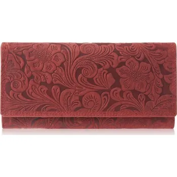 Paolo Peruzzi Vintage dámská kožená peněženka s květy PAOLO PERUZZI; červená