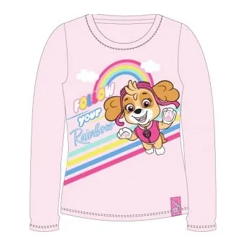 Dívčí tričko E plus M - Dívčí bavlněné tričko s dlouhým rukávem Tlapková patrola - Paw Patrol Skye - růžové 110
