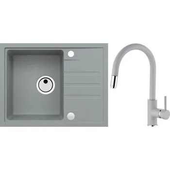 Granitový dřez Alveus Set Intermezzo 30 Granitový dřez s odkapem 620x480 mm + baterie Delos 81, beton, SETA22249