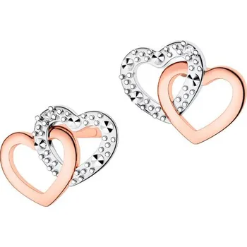Náušnice Náušnice z růžového zlata s diamanty - srdce - 0,006 ct - ryzost 585 - 110.152