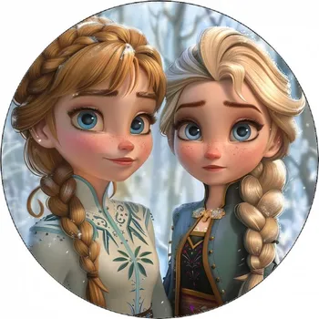 Jedlá dekorace na dort Jedlý papír Anna a Elsa-02 19,5 cm
