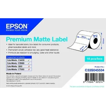 Samolepící etiketa TM-C3500 Samolepící etikety 85mm x 50mm, bílý papír matný, 1100 et/kot. (cena za roli)