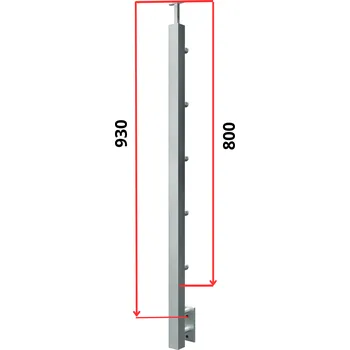 Zábradlí Hahn Steel Konfigurátor - nerezový sloupek O40*40mm - 4 x výplň O12mm - vnitřní, AISI 304 - brus, boční kotvení Typ držáku madla: Model 0718.242 - kulaté madlo ⌀42,4mm, Výška sloupku - nad podlahou: 800mm, Parametry sloupku pod úrovní podlahy: 70*130mm