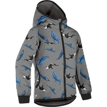 Dívčí bunda Unuo Unuo, Dětská softshellová bunda s fleecem Basic, Šedá, Velryby /122