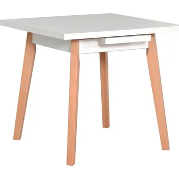 Jídelní stůl OSLO 1 L + doprava zdarma, deska stolu bílá, podstava stolu černá, nohy stolu buk přírodní