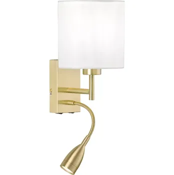Nástěnné svítidlo Fischer Honsel 30312 DREAMER - Nástěnná mosazná lampička s textilním stínidlem a čtecí bodovkou, 1 x E27 + LED 4W, 2700K, 2x vypínač (Čtecí nástěnná lampa nejen do ložnice nad postel)