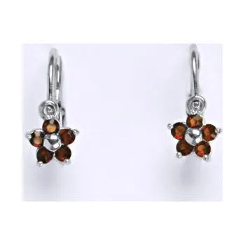 Náušnice Stříbrné náušnice dětské kytička přírodní granát - NK1391 (Dětské stříbrné kytičky náušnice s granátem)