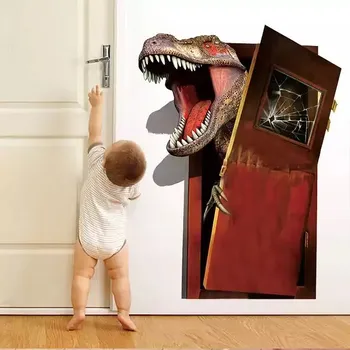 Samolepící dekorace Tapeta na zeď | samolepka na zeď 3D dinosauři - 50 x 70 cm - hnědý