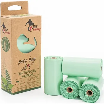 sáček na exkrement PetBuddy recykl. sáčky na psí exkrementy, 4 role / á 15 sáčků, zelená s potiskem