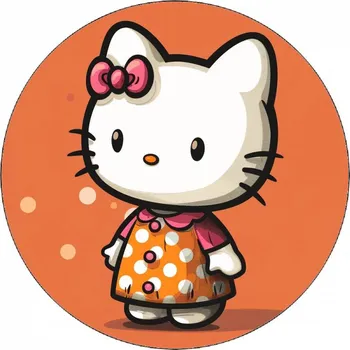 Jedlá dekorace na dort Jedlý papír Hello Kitty v oranžových šatech 19,5 cm