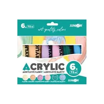 Výtvarná barva Akrylové barvy JUNIOR 75 ml - 6 ks sada Pastel,rychlé dodání