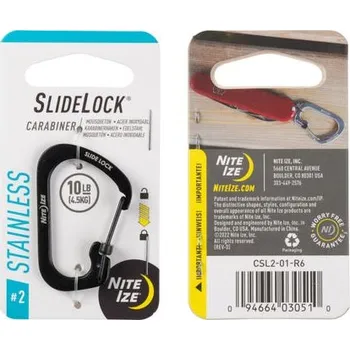 NITE IZE SlideLock Stainless Steel Ocelová karabina s pojistkou, černá - velikost 2
