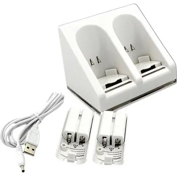 Gamepad Nabíjecí stanice pro dva Wii ovladače + náhradní baterie oro Wii ovladač 2ks - BÍLÝ