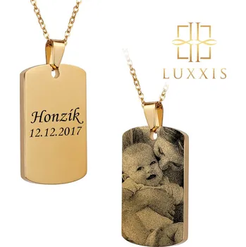 Přívěsek Vysoce leštěný ocelový přívěsek s řetízkem Tag pozlacený Luxxis