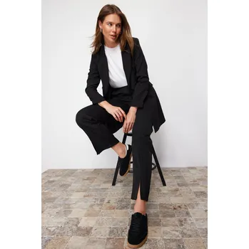Trendyol Černé rozparky s vysokým pasem Detailní kapsové tkané kalhoty Trendyol černá 1786451