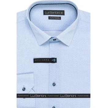 Pánská košile Pánská košile Lui Bentini FUNCTIONAL z lyocellu (na léto), světle modrá, čárkované kostky LDSF236, dlouhý rukáv, slim fit, vel. 42
