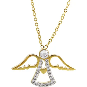 Náhrdelník JSB bijoux s.r.o. Zlatý ocelový náhrdelník anděl v letu se srdíčkem a s krystaly Swarovski Crystal