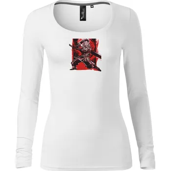 Dámské tričko Dámské tričko s dlouhým rukávem s potiskem Samuraje v červeném provedení