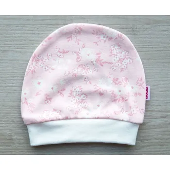 Kojenecká čepice AMÁLKA Bavlněná čepička, růžové květinky Velikost: 62-68