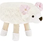 Taburet ve tvaru ovečky Velvet bílý/růžový/přírodní, LOLA, 42x28x30 cm