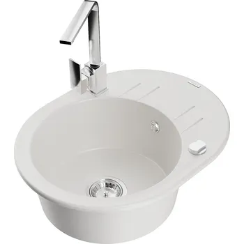 Granitový dřez MEXEN/S - Kevin granitový dřez s odkapávačem včetně baterie Rita, bílá 6517-20-670300-00