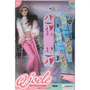 Lalka 29cm z deską snowboardową i nartami