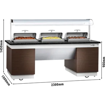 Vinotéka G.Gastro Teplý bufetový pult - 2,3 x 1,0 m - se 3 chafing mísami