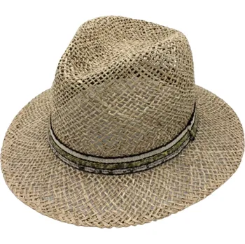 Klobouk Fiebig - Headwear since 1903 Slaměný klobouk z mořské trávy s barevnou stuhou - Fedora Velikost: 57 cm (M)