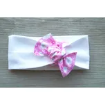 AMÁLKA Elastická čelenka bílá, pentle růžová květinky Velikost: 62-68