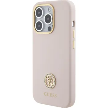 Telefonní příslušenství Guess Liquid Silicone 4G Strass Metal Logo Zadní Kryt pro iPhone 15 Pro Růžový Lehký a odolný kryt vyrobený z prémiového silikonu, který se dokonale přizpůsobuje tvaru vašeho telefonu.