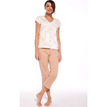Dámské pyžamo Cornette pyžamo dámské 658/288 Flora - ecru, XXL (Bavlněné pyžamo dámské)