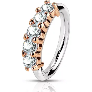 Piercing Ocelový piercing do nosu, do ucha - lesklý kroužek, pět kulatých zirkonů, 1 mm - Barva: Zlatá