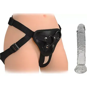 Připínací penis Strap-on s pružným gelovým penisem - 18 cm