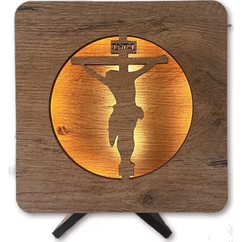 Lampička Li-Go "Ježíš na kříži s pulzujícím světlem" lampa 19x19cm provedení povrchu: dub