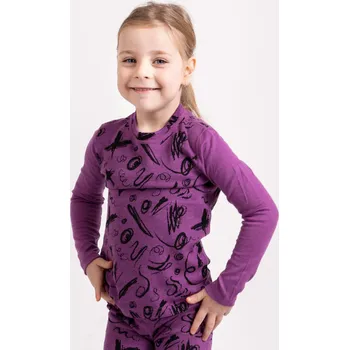 Set dětského termoprádla Dětské merino triko s dlouhým rukávem Nature, Ostružinová, Kresba Velikost: 122/128