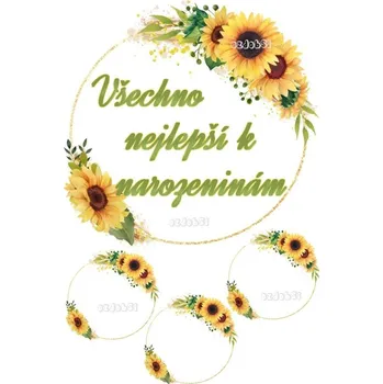 Přání k narozeninám slunečnice - jedlý papír - Bez úprav