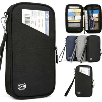 Peněženka Bezpečnostní RFID pouzdro s přední kapsou na pas a letenku, cestovní peněženka - modrá