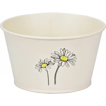 Květináč Plechový květináč krémový s kopretinou 9x15,5 cm