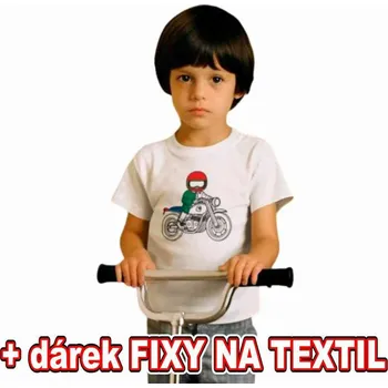 omalovánky Dětské tričko k vymalování - Malý motorkář + 6ks Fixy na textil