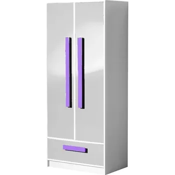 Šatní skříň Šatní skříň BLOURT, bílý lesk/fialová + vyzvednutí ZDARMA