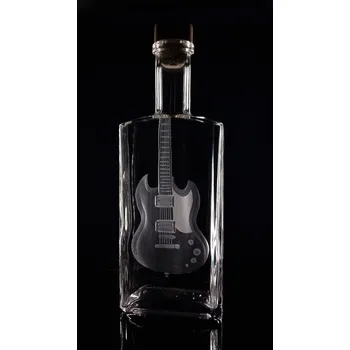 Sklenice lahev na kořalku 0,5l s rytinou el. kytary SG - ručně ryté (broušené) dárková krabička, dárek pro hudebníka