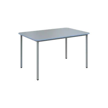 Jídelní stůl JSBR 130 N jídelní stůl, kovová podnož stříbrná, deska 18 mm, deska šedá s hranou, pastelově modrá, 1300x900 mm