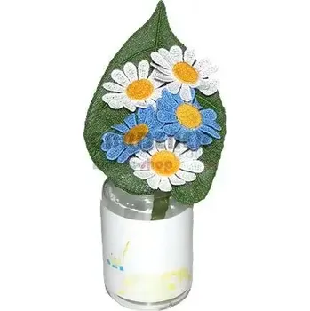 umělá květina Vyšívaná kytička Kopretin bílomodrá č.3