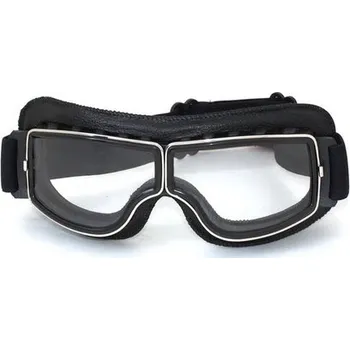 Retro brýle na motorku s čirými skly, černé