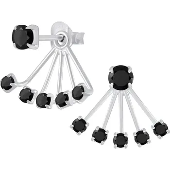 Náušnice Stříbrné kulaté náušnice s kubickými zirkony - černé