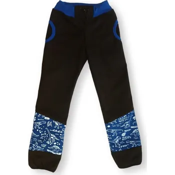 dosupliku Dětské softshellové kalhoty - REFLEXNÍ dinosauři modrá 122 černá s modrou