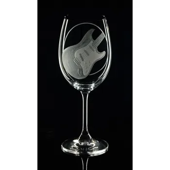 Sklenice Sklenice na víno 450ml s el. kytarou Stratocaster - ručně ryté (broušené) dárková krabička, dárek pro hudebníka