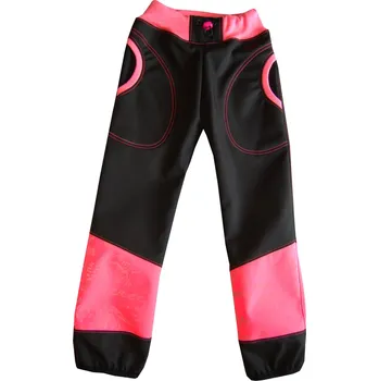 Chlapecké kalhoty dosupliku Dětské softshellové kalhoty - REFLEXNÍ dinosauři růžová 122 černá s neonově růžovou softshell