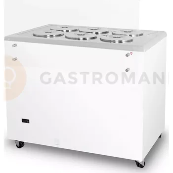Zmrzlina Distributor zmrzliny, vitrína na zmrzlinu, konzervátor, retro, 6 tub, okrouhlé nádoby na zmrzlinu (kyvety), 1063x670x895 mm, bílý | RESTO QUALITY, GELATO POZETTI 6