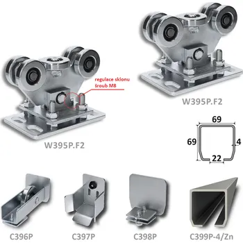 Pohon brány sada pro nesenou bránu W Set 69/Zn - sada kování na posuvné samonosné brány do 300 kg a šířky otvoru 4,5 m, Zn profil 69 x 69 x 4 mm